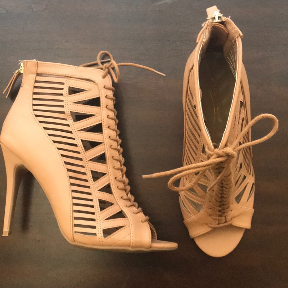 Charlotte Russe lace up open toe booties/heels
